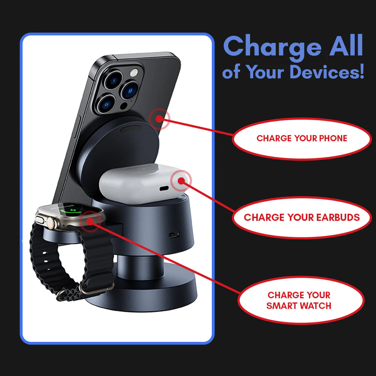 Mushroom Style 4-In-1 Wireless Charging Stand with Lamp